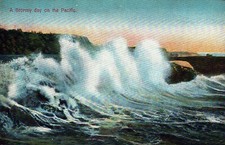 A Stormy Day On The Pacific Waves Sea Ocean Vintage Divided Back Post Card 