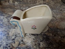 SHAWNEE WHEELBARROW PLANTER WITH EMBOSSED PINK FLOWER ~ 4-1/2" TALL ~ U.S.A.