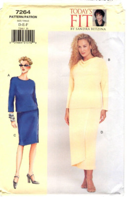 Vogue Sewing Pattern Women's Dress Top Skirt 7264 Size D-E-F Bust 38'' to 43'' UC