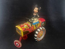 LINEMAR Vintage Tin Toy Disney Mickey Mouse Wind-up Tin Car
