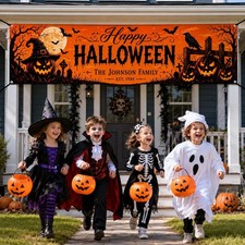 Personalized Happy Halloween Banner, Custom Family Fence Decor