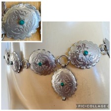 Vintage Native American Navajo Nickel Silver w/ Real Turquoise Concho Belt-READ 