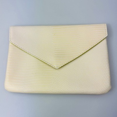 Ipsy Cosmetic Makeup Bag Zipper Pouch Beige Faux Reptile Skin Green Inside