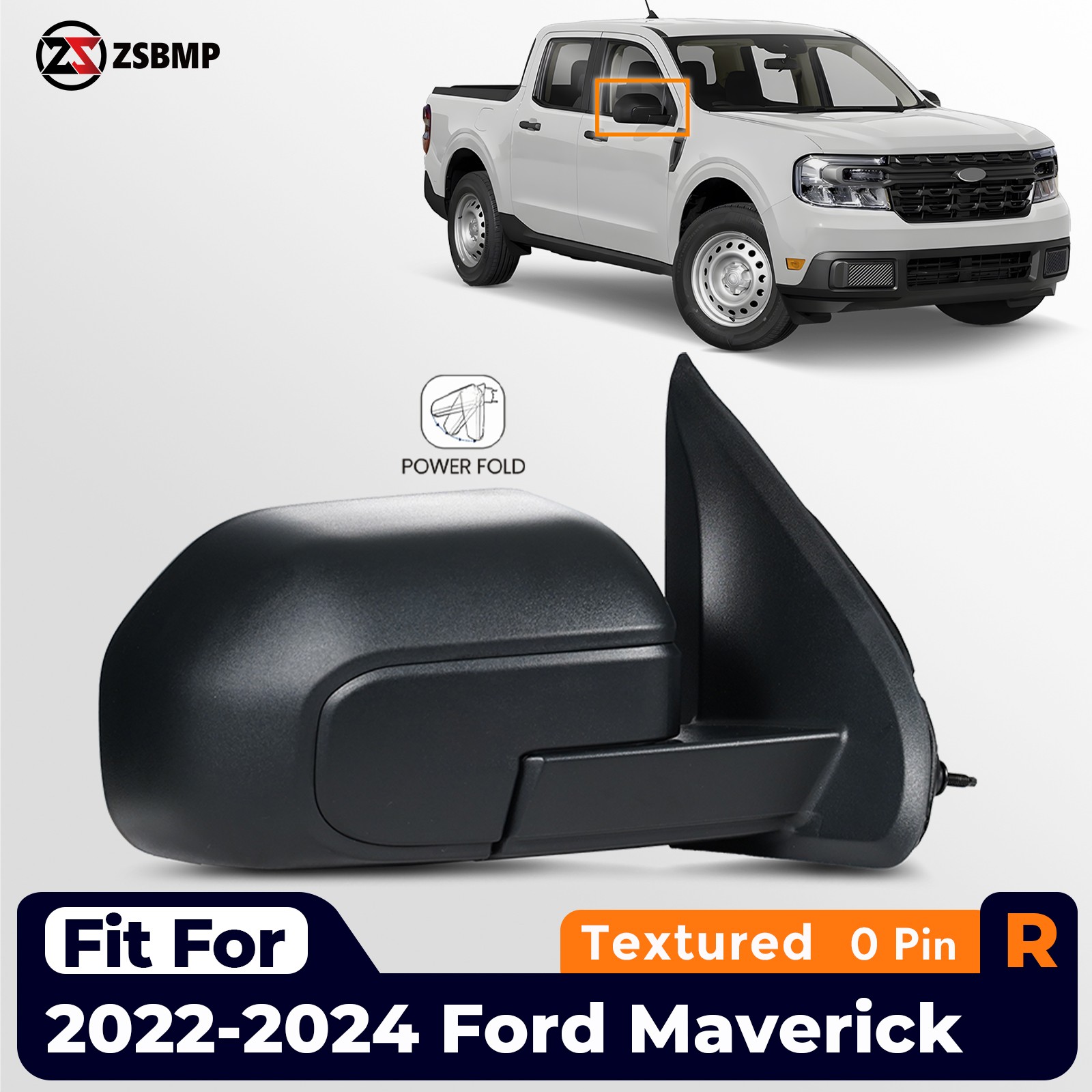Side Mirror For 2022-2024 Ford Maverick Manual Textured Right Passenger 0 Pin