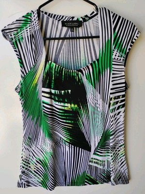 Black Label by EVAN PICONE Women's Green Short Sleeve Stretchy Blouse M