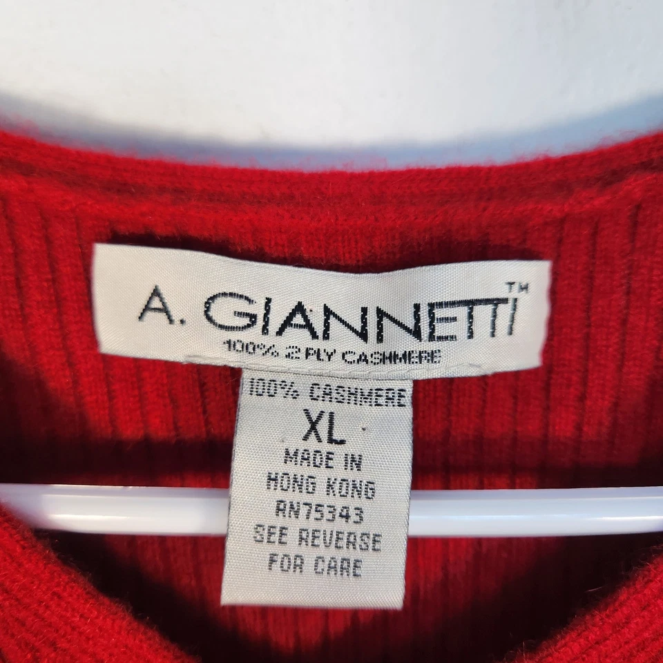 Suéter de cachemir rojo A. Giannetti para mujer XL cuello en V manga larga acanalado vintage Foto 3 de 4