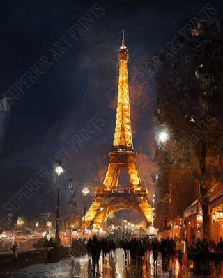 Eiffel Tower at Night Art Painting Print   3 Sizes - Paris France Wall Decor