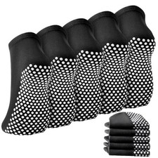 Non Slip Grip Socks Women Men Elderly 5 Pairs Hospital 5 Pairs Dot/ Black