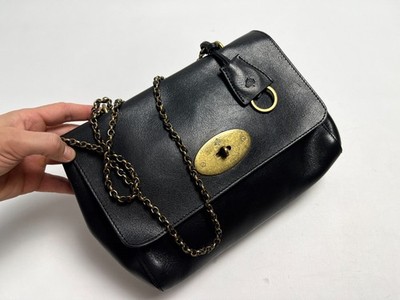 Vintage Mulberry Real Leather Black Gold-Tone Lily Chain Shoulder Bag - Small