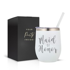Your Dream Party Shop Maid of Honor Tumbler, 12oz - White Stainless Steel Ste...