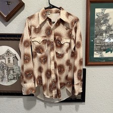 Vintage 70s RARE H Bar C Rachwear Pearl Snap Brown Floral Western Shirt USA Med