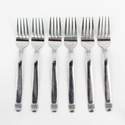 Lot of 6 Cuisinart Flatware CUI17 Pattern Stainless Salad Forks 7.25'' Good