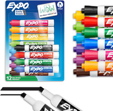 EXPO Dry Erase Markers, Low Odor Ink, Assorted Colors, Chisel Tip, 12 Count
