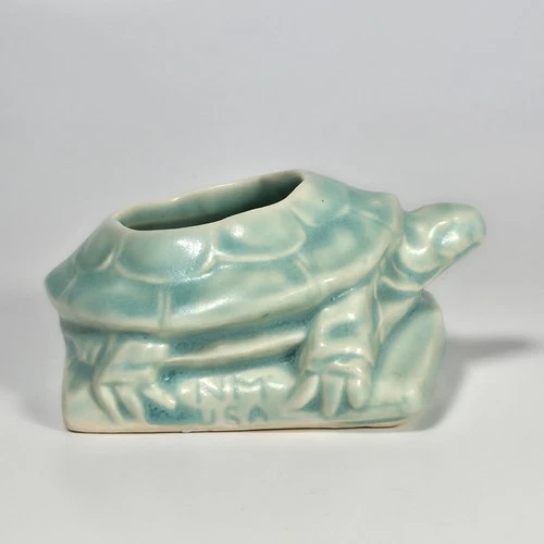 Vintage Nelson Mccoy Pottery Matte Turquoise Turtle Planter