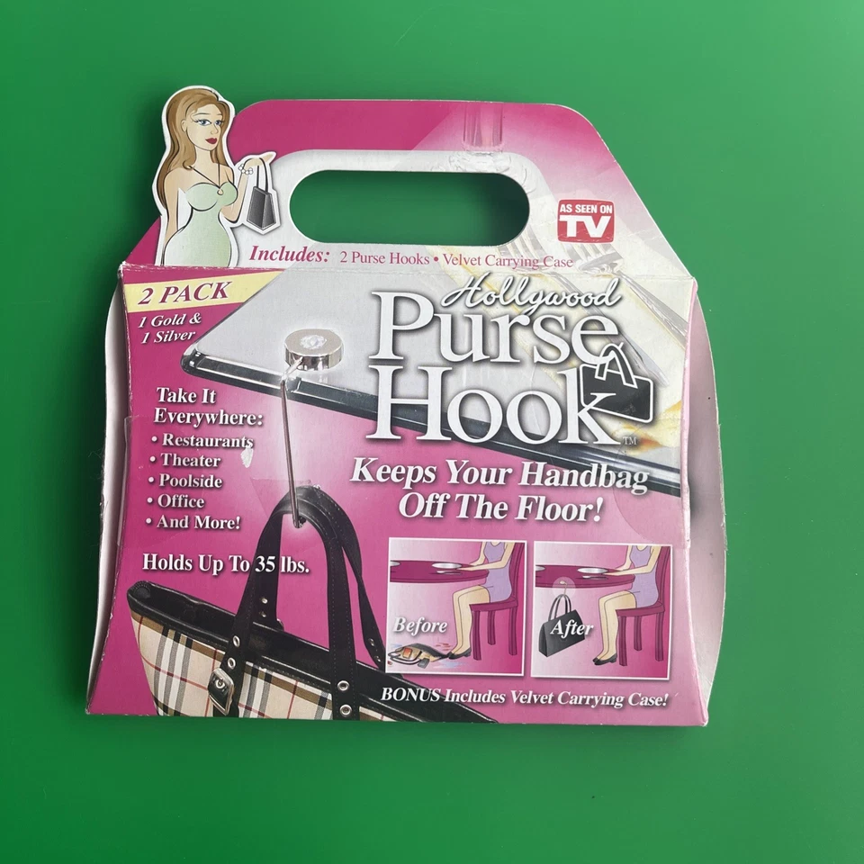 Hollywood Purse Hook 2 Pack Gold Silver Velvet Carrying Case As Seen On TV - Изображение 2 из 4