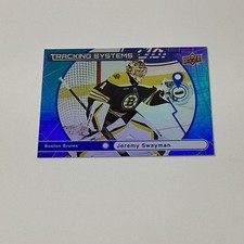 Jeremy Swayman Bruins 2025-26 Tracking Systems UD TS-5 Blue Parallel Insert