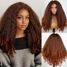 Afro Curly Lace Front Wig for Black Women Copper Red Color Natural Synthetic ...
