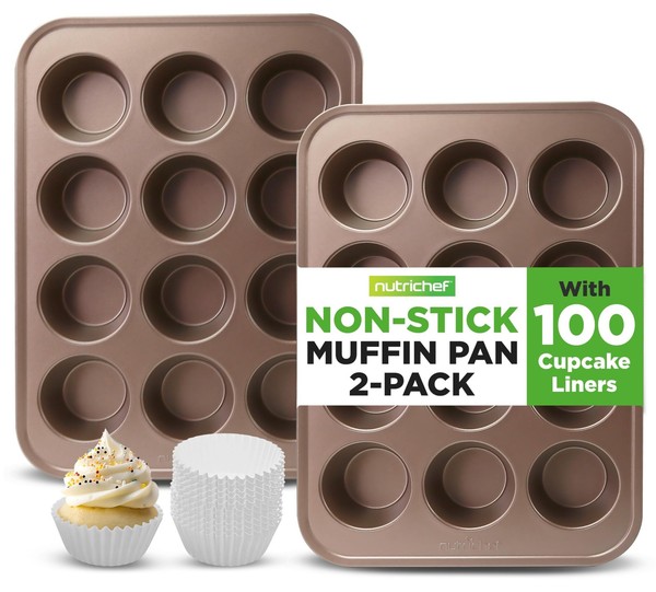Nutrichef Muffinform 2Er-Pack Karbonstahl Antihaft FüR 12 Muffins-image