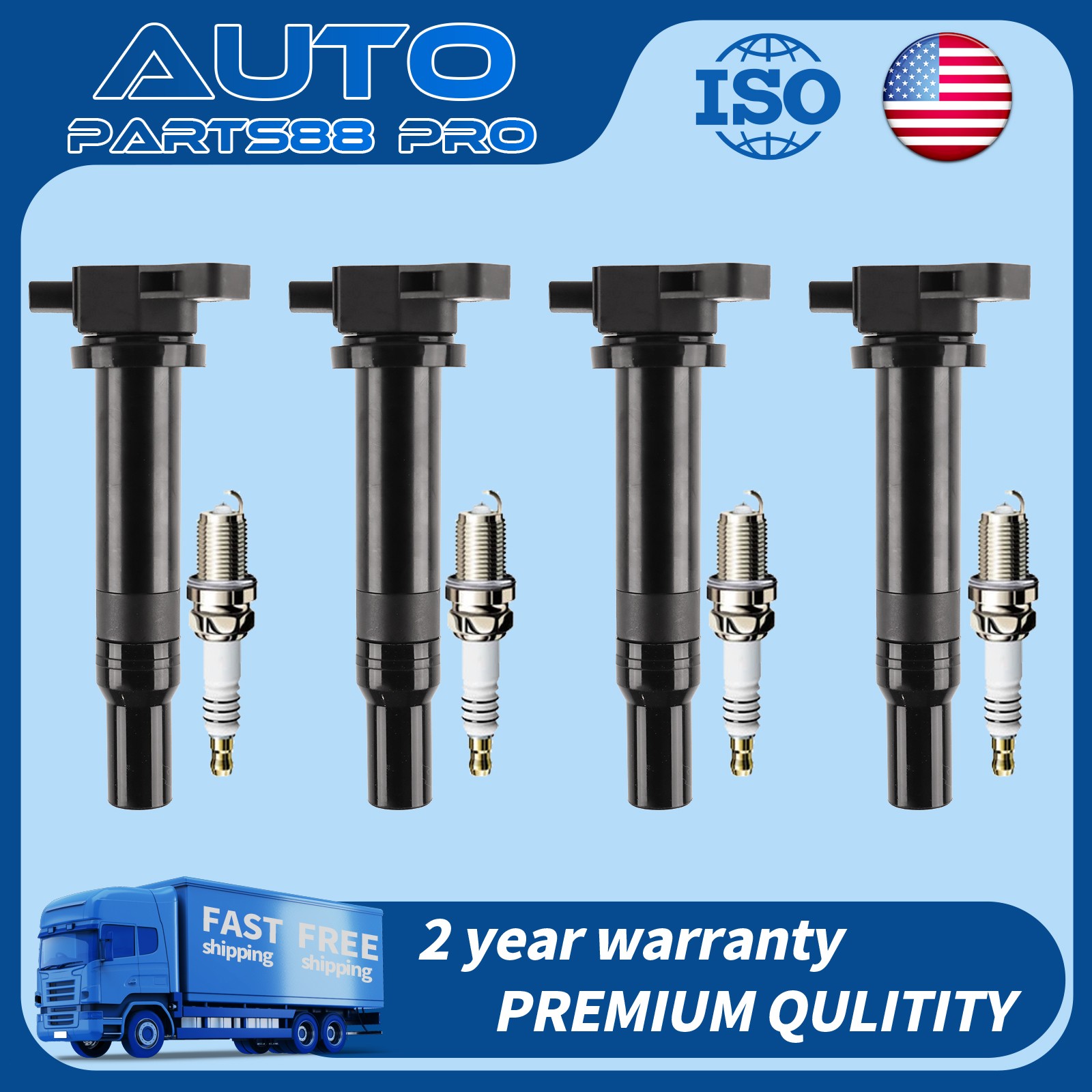 4Pack Ignition Coil  Iridium Spark Plugs For 2006-2011 Hyundai Accent Kia Rio5