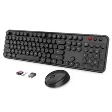 Wireless Keyboard and Mouse Combo, Ergonomic Full Size Typewriter Retro Round...