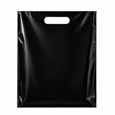 100 Count Black Plastic Merchandise Bags, 12" x 15", Die-Cut Handle Retail Sh...