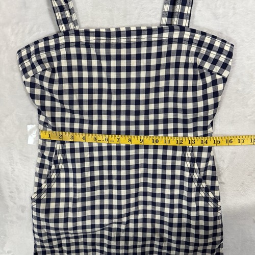 Express Gingham Plaid Mini Dress Size Small Navy Blue White Pockets Picnic Retro - Picture 12 of 15