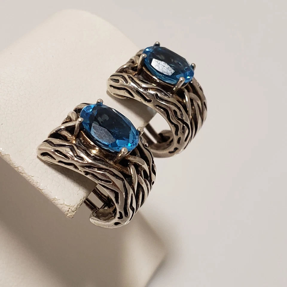 Pendientes de topacio laguna azul de plata de ley EFFY Foto 2 de 4