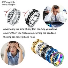Anti Anxiety Spinner Fidget Rotating Cuban Men Women Silver Stainless Steel Ring