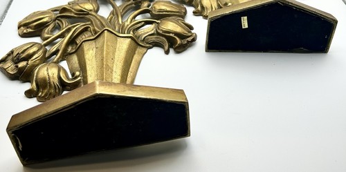 Vintage Brass Bookends Tulips in Vase Bookends Pair Decor 9.25” X 7.75” Taiwan - Picture 7 of 11