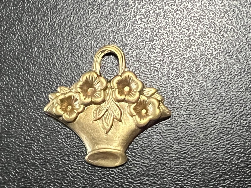 Flower Charm Bouquet Floral Pendant Vintage Brass Metal Stamping Necklace 1”