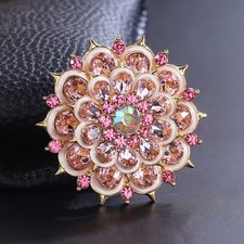 Women's Pink Crystal Rhinestone Enamel Huge Lotus Flower Brooch Pin