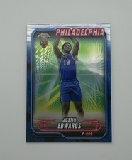Justin Edwards RC Blue Parallel Topps Chrome Philadelphia 76ers Rookie Card #161. rookie card picture