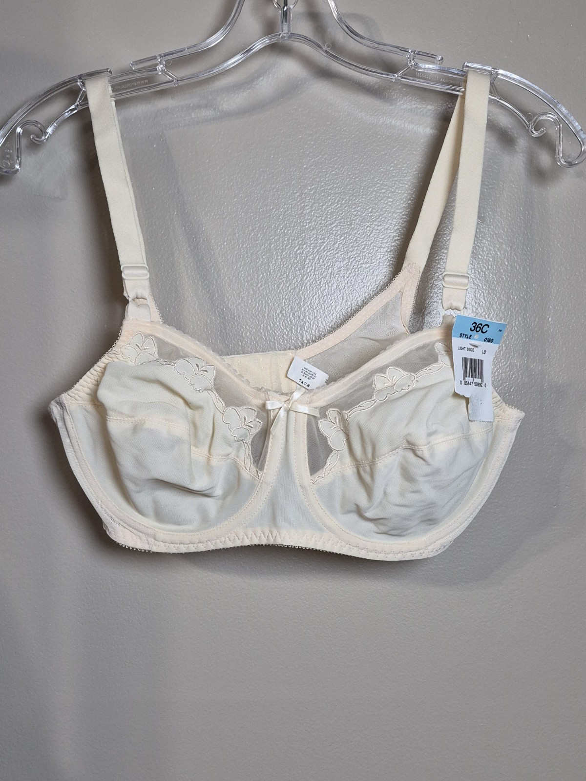 Bali 0180 Floral Lace Full Coverage Underwire Bra Light Beige 36C NWT