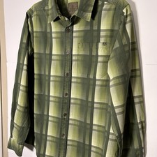 Prana Mens Long Sleeve Olive Green Plaid Shirt Size M
