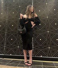 Black ASOS Design From UK, Size 4, 1 Piece Dress, Looks Like 2 Piece, Slimming