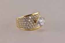 Gold Sterling Silver Cubic Zirconia Solitaire Pave Clustered Band Ring 925 Sz: 7