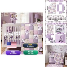Hahafelt 3 Piece Patchwork Flowers Baby Crib Bedding Set Baby Girls