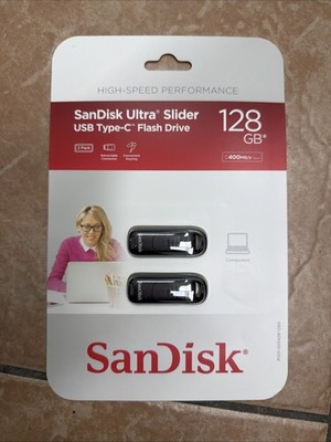 SanDisk Ultra Slider USB Type-C Drive 128GB, 2- Pack SDCZ480-128G-ABJ2 NEW (E4)