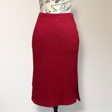 New After Market M Red Ribbed Midi Skirt Side Slit Academia Office Stretch
