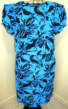 Vintage LB Too Blue Satin Chiffon Career Work Wear Elastic Waist Dress 12 EUC