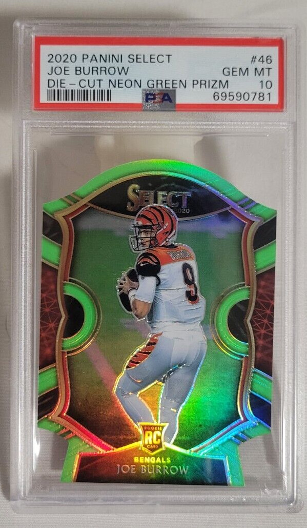 JOE BURROW 2020 SELECT DIE CUT NEON GREEN PRIZM RC #46 PSA 10 GEM MINT BENGALS