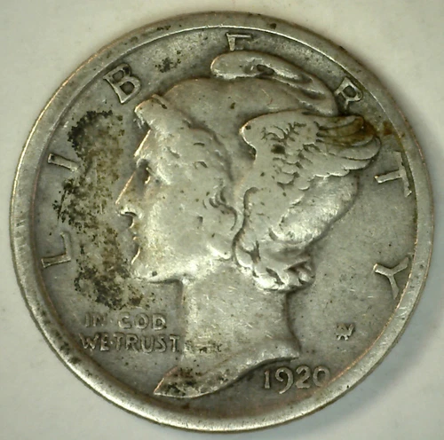 1920 Mercury Silver Dime Fine Circulated 10c US Type Coin Philadelphia Minted