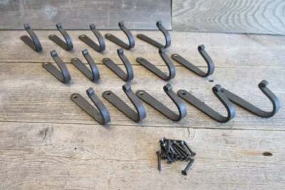 MIDWEST CRAFT HOUSE 15 IRON COAT HOOKS HAT HAND FORGED 4" LONG ANTIQUE STYLE HOOK ENTRY U-SHAPE HAT