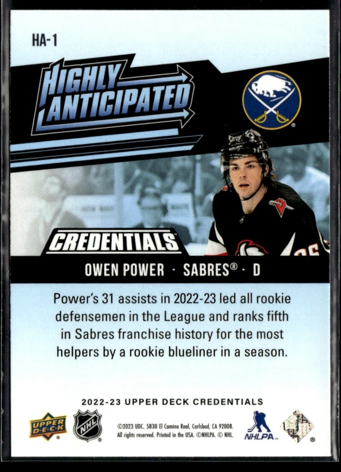 2022-23 Upper Deck Credentials Highly Anticipated Owen Power #HA-1 - Image 2 of 2