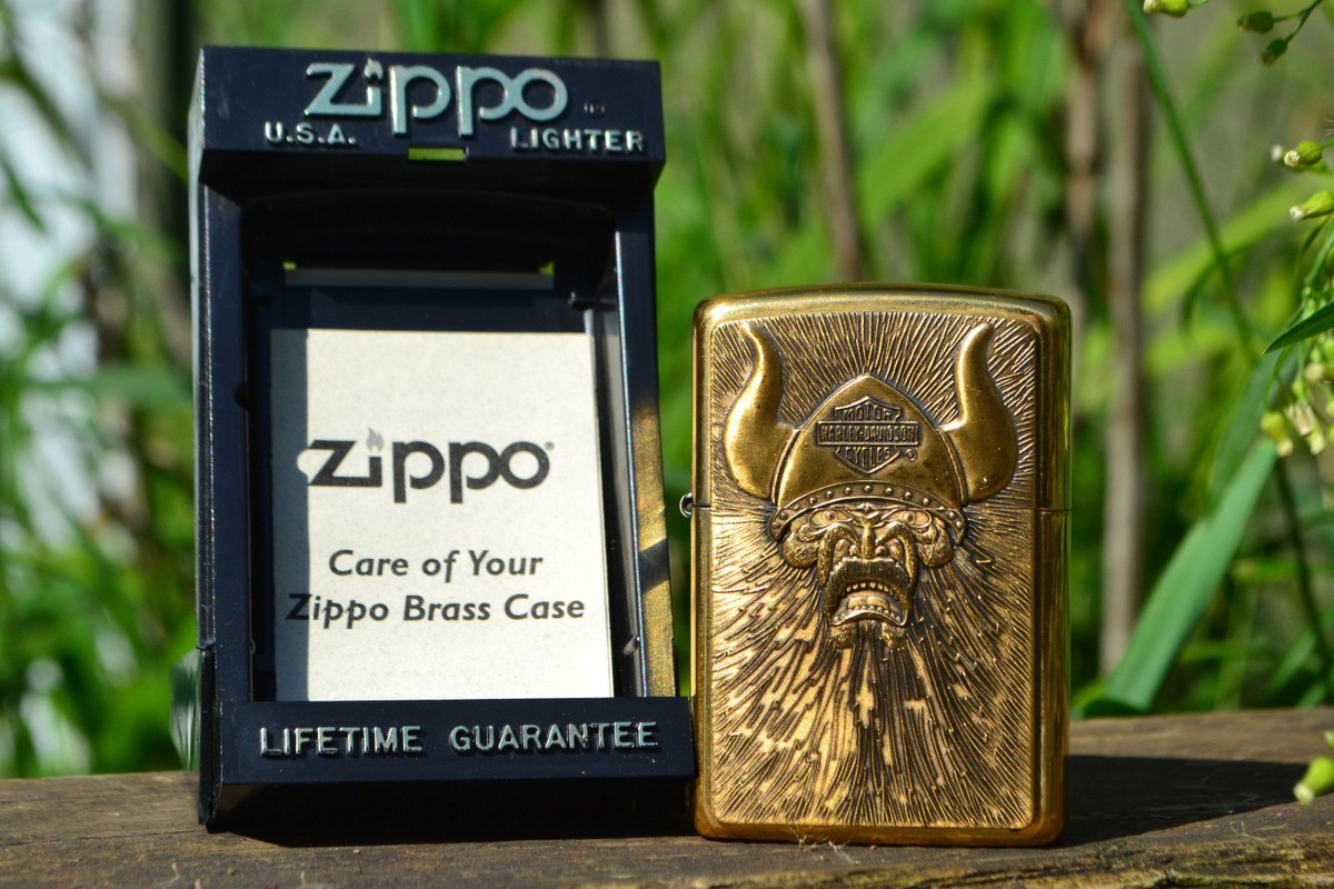 Zippo Lighter - Harley Davidson - Viking - Brass - Barrett-Smythe