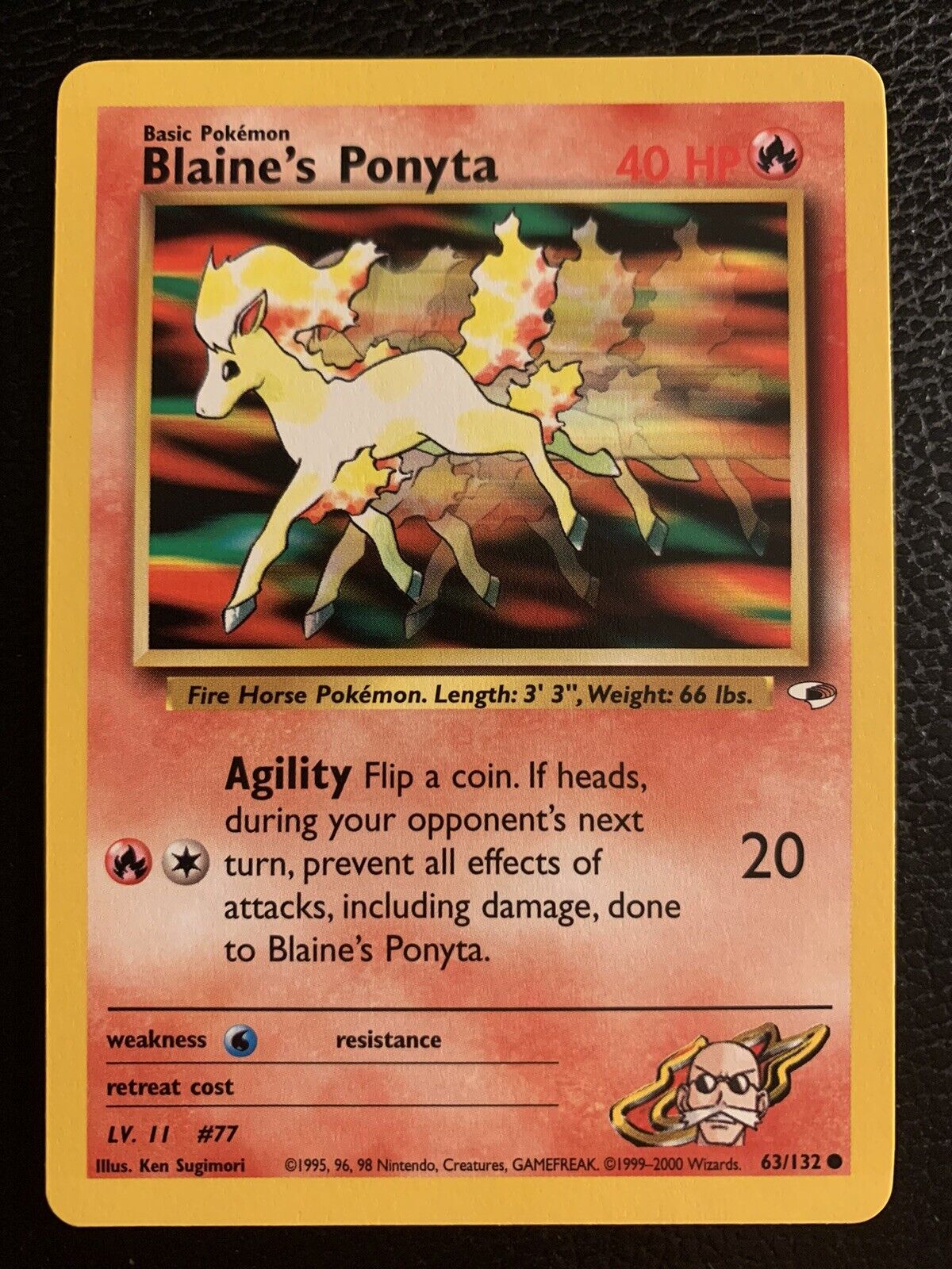 Unlimited Gym Heroes Blaine’s Ponyta 63/132 Pokemon Card WOTC Vintage NM