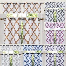 4PC FULL KITCHEN WINDOW CURTAIN PANEL GEOMETRIC PRINTED 2 TIER 2 VALANCES 7LO