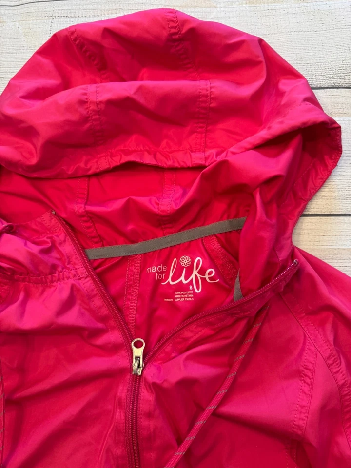 Made for Life Windbreaker Jacket Womens Small Bright Pink Cinch Waist Hooded - Image 2 of 4