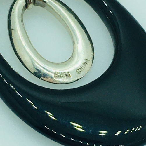 Silver Black Dangle Hoop Earrings Double Circle Sterling 925 French Wire Hook - Picture 6 of 8