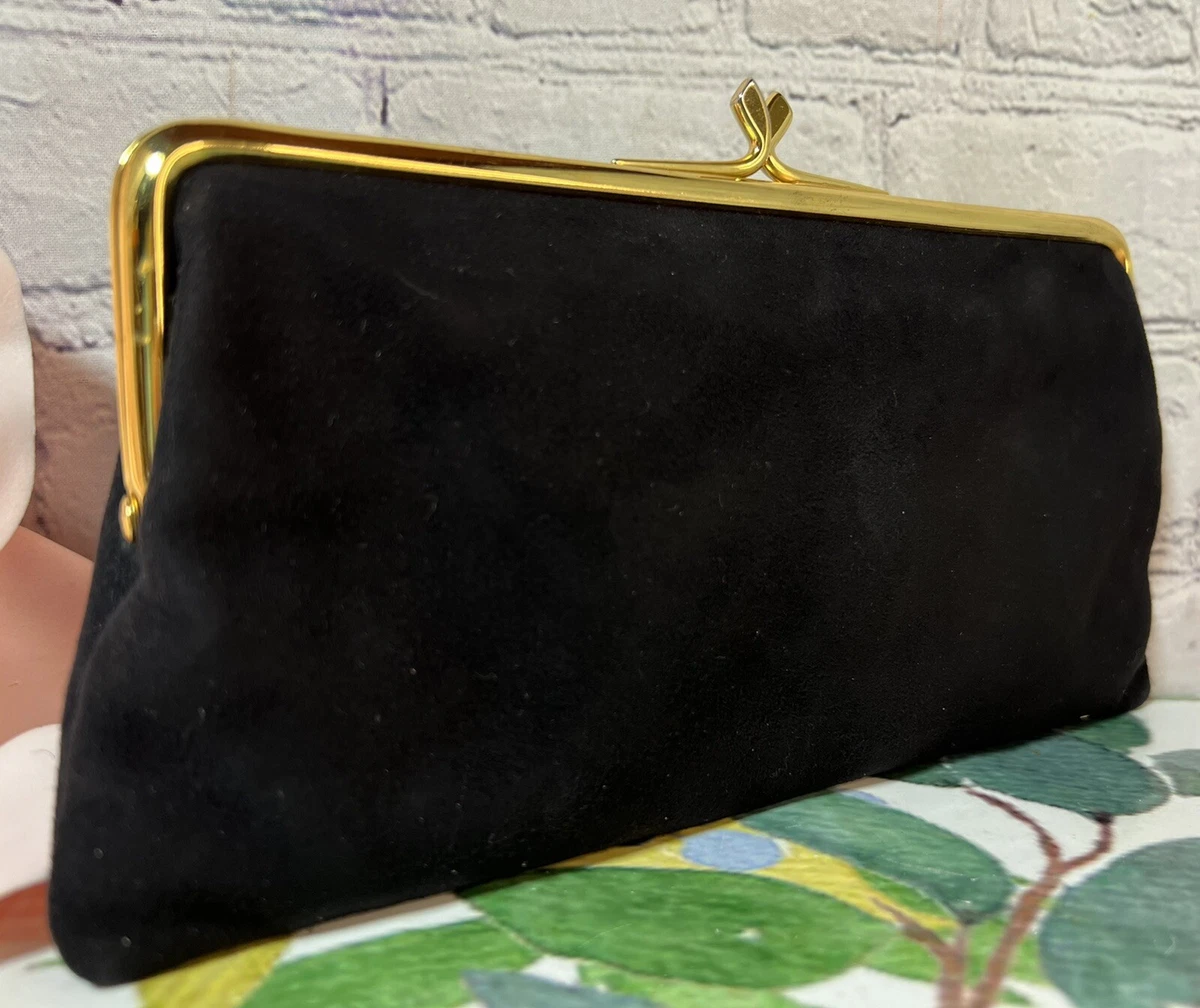 Walborg Embroidered Black Satin Clutch Purse Unused Handbag